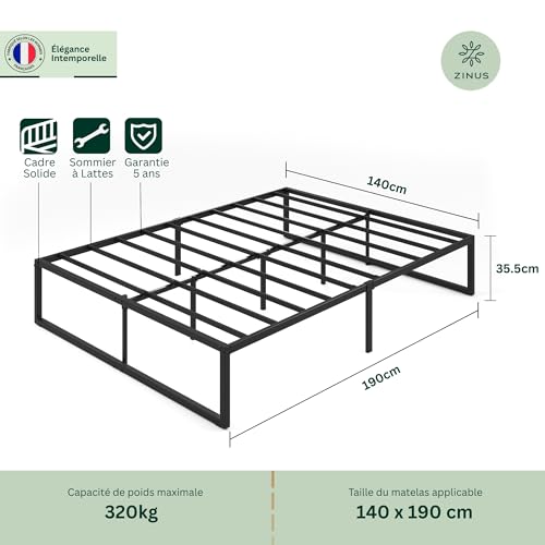 zinus lorelai sommier 140x190 cm avec lattes en métal cadre de lit 2 personnes en acier robuste hauteur 36 cm pour rangement montage facile noir zinus lorelai sommier 140x190 cm avec lattes en métal cadre de lit 2 personnes en acier robuste hauteur 36 cm pour rangement montage facile noir