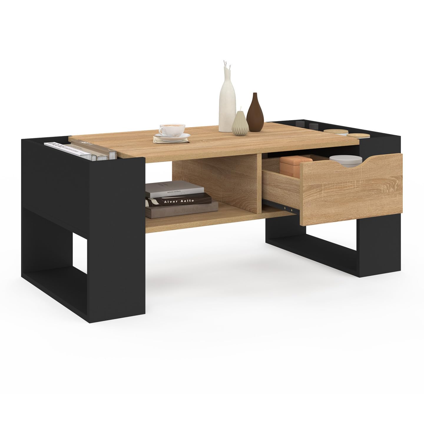 idmarket table basse rectangulaire beryl avec tiroir bois noir et façon hêtre idmarket table basse rectangulaire beryl avec tiroir bois noir et façon hêtre