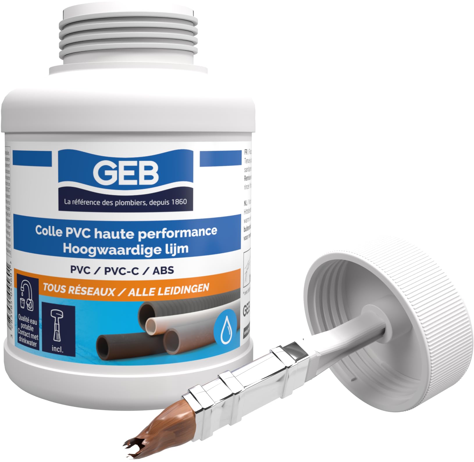 geb colle haute performance 250 ml polyvalente pour assemblage de canalisations en pvc pour réseau avec pression d'eau froide/chaude sanitaire et réseau d'évacuation des eaux usées geb colle haute performance 250 ml polyvalente pour assemblage de canalisations en pvc pour réseau avec pression d'eau froide/chaude sanitaire et réseau d'évacuation des eaux usées