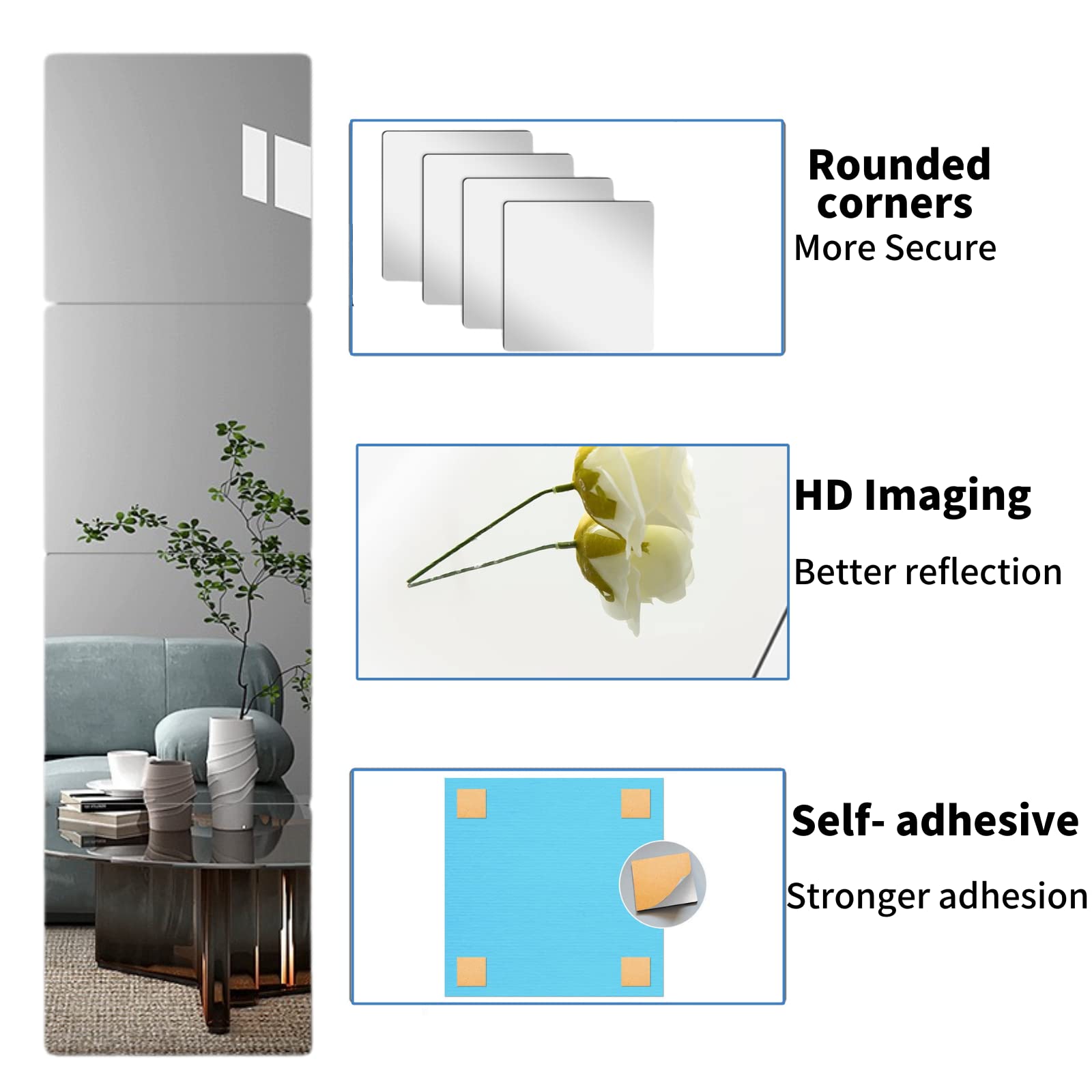 bosdontek 4 pièces miroir autocollant, 20 x 20 cm acrylique miroir adhésif porte, miroir collant muraux carrés flexible miroire deco pour salle de bain, salon, chambre bosdontek 4 pièces miroir autocollant, 20 x 20 cm acrylique miroir adhésif porte, miroir collant muraux carrés flexible miroire deco pour salle de bain, salon, chambre