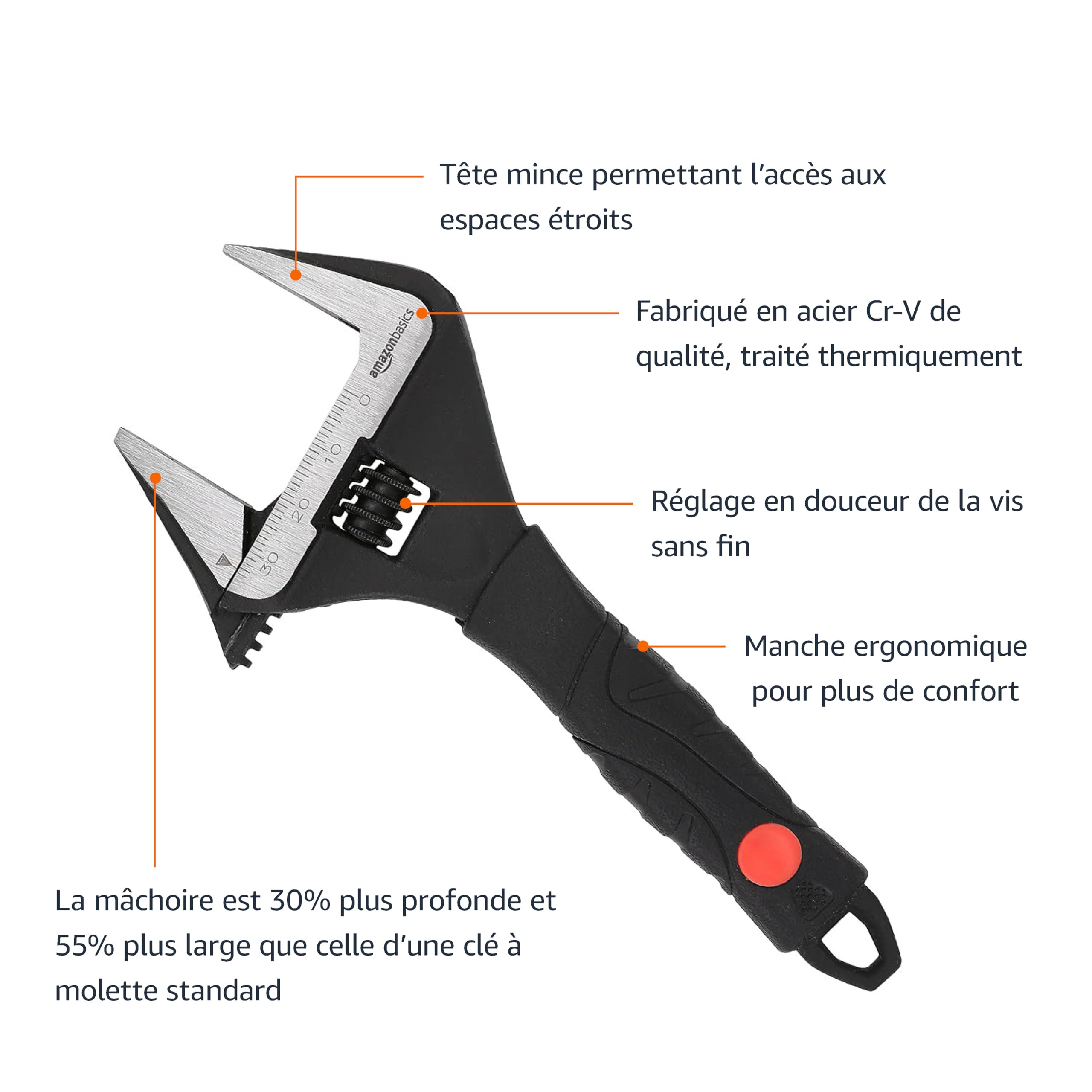 amazon basics clé à mâchoire large réglable pour plomberie avec poignée souple, 16,1 cm de long x 7,2 cm de large x 1,5 cm de haut amazon basics clé à mâchoire large réglable pour plomberie avec poignée souple, 16,1 cm de long x 7,2 cm de large x 1,5 cm de haut