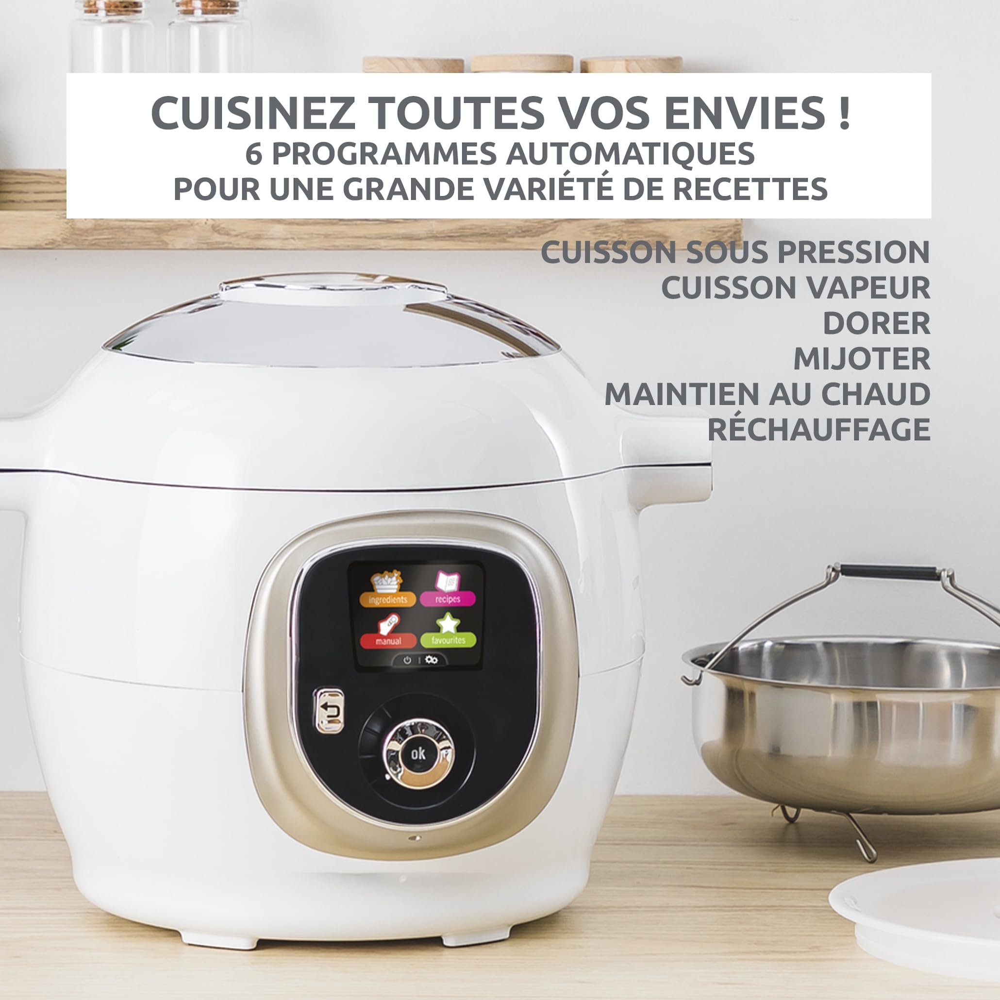 moulinex, cookeo multicuiseur intelligent 6l, 150 recettes intégrées, cuisson sans surveillance, ecran intuitif, guide de cuisson, application mymoulinex, 1600w, blanc, 15 ans réparabilité, ce85ca10 moulinex, cookeo multicuiseur intelligent 6l, 150 recettes intégrées, cuisson sans surveillance, ecran intuitif, guide de cuisson, application mymoulinex, 1600w, blanc, 15 ans réparabilité, ce85ca10