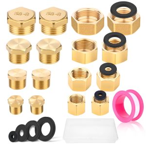 lompyeu 16 pièces bouchon en laiton avec filets intérieurs et extérieurs, 1/8 1/4 1/2 3/8 bouchon robinet avec rondelles de tuyau, ruban de matière première adapté aux systèmes de chauffage et d'eau