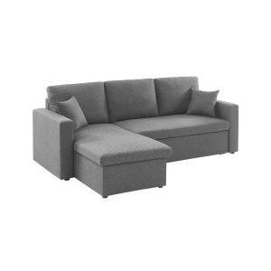sweeek canapé d'angle smile convertible réversible compact 3 places en tissu gris foncé. l 213.5 x p 136.5 x h 83cm. avec coffre de rangement