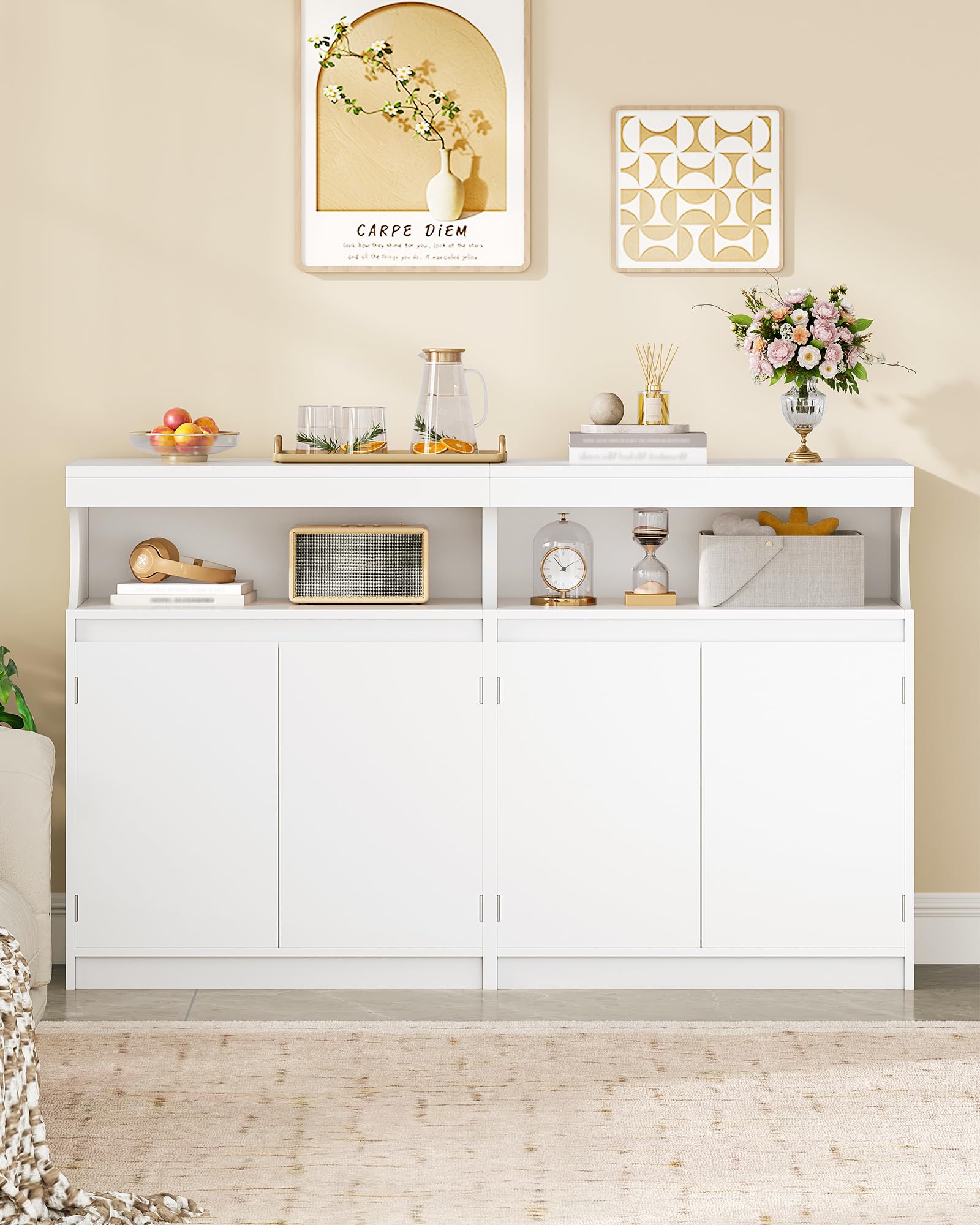 hzuaneri meuble cuisine, buffet à 4 portes, meuble de rangement avec espace ouvert, commode, style moderne, Étagères réglables, adapté à la cuisine ou au salon, 40 x 140 x 85 cm, blanc sc80103x hzuaneri meuble cuisine, buffet à 4 portes, meuble de rangement avec espace ouvert, commode, style moderne, Étagères réglables, adapté à la cuisine ou au salon, 40 x 140 x 85 cm, blanc sc80103x