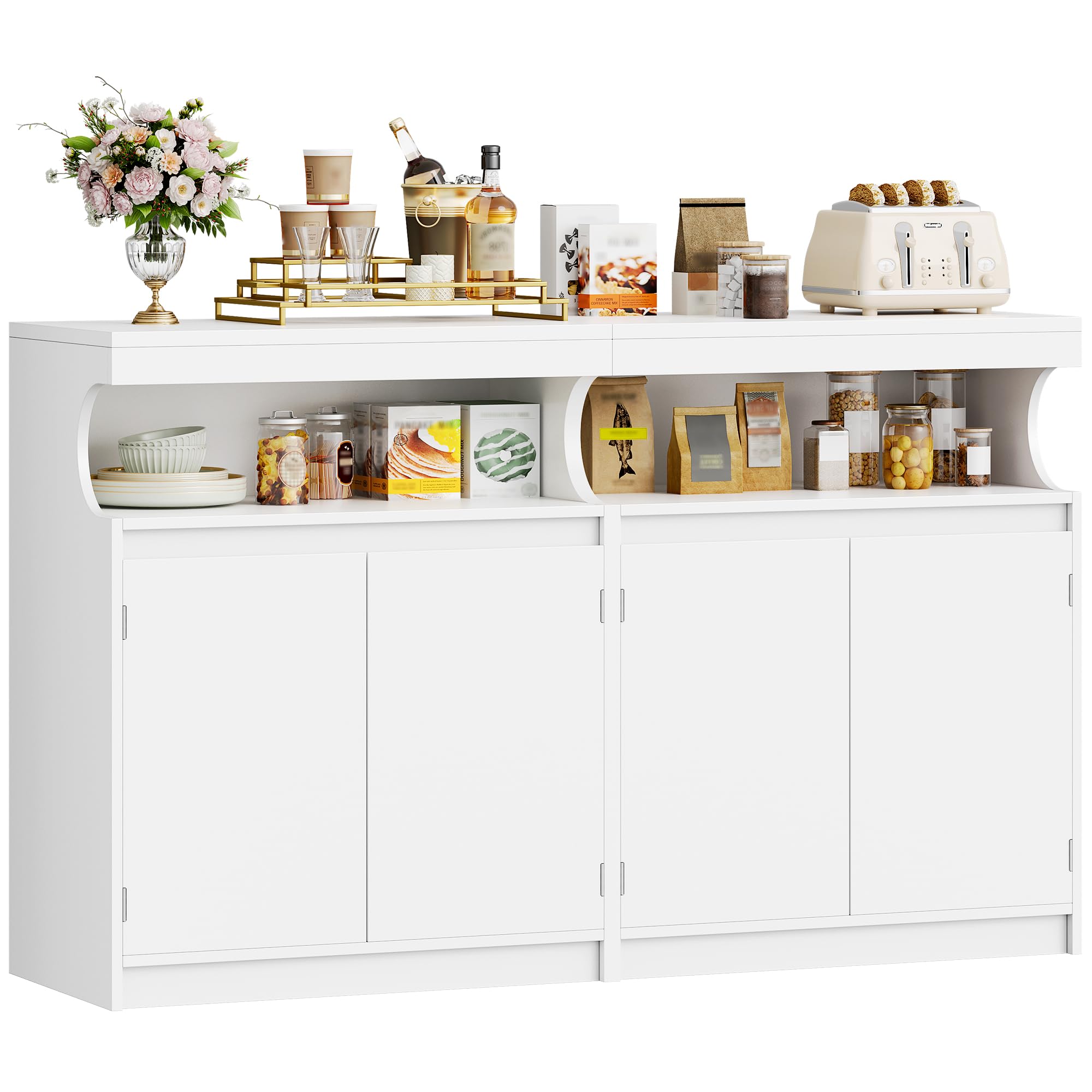 hzuaneri meuble cuisine, buffet à 4 portes, meuble de rangement avec espace ouvert, commode, style moderne, Étagères réglables, adapté à la cuisine ou au salon, 40 x 140 x 85 cm, blanc sc80103x hzuaneri meuble cuisine, buffet à 4 portes, meuble de rangement avec espace ouvert, commode, style moderne, Étagères réglables, adapté à la cuisine ou au salon, 40 x 140 x 85 cm, blanc sc80103x