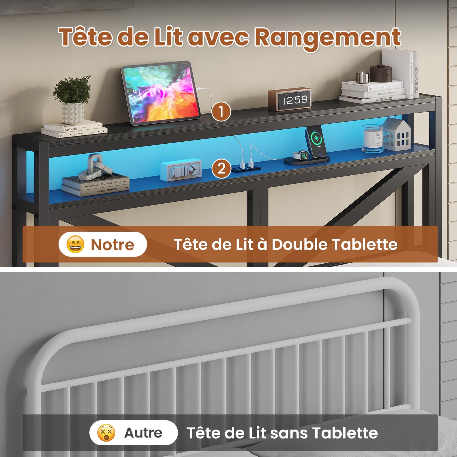 aogllati lit flottant 140x190 avec sommier en métal,cadre de lit 140x190 led 360° réglable avec 3 ports de charge,2 Étagères de rangement ouvertes pour chambre d'ado sans matelas,noir aogllati lit flottant 140x190 avec sommier en métal,cadre de lit 140x190 led 360° réglable avec 3 ports de charge,2 Étagères de rangement ouvertes pour chambre d'ado sans matelas,noir