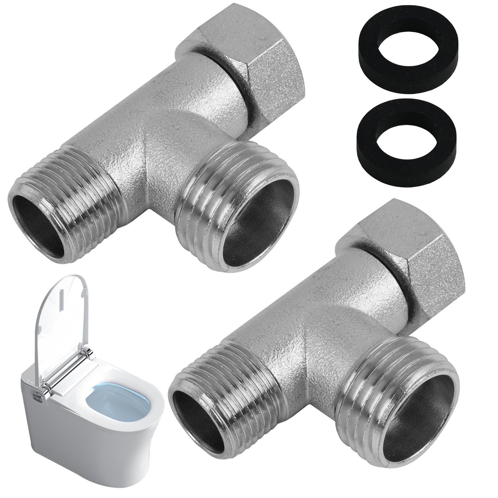 annlpoy 2 pièces raccord d'eau connecteur en t de plomberie en acier inoxydable 3/8" 1/2" wasseranschluss adapter t stück,robinet wc 3 voies, pour toilettes et plomberie domestique annlpoy 2 pièces raccord d'eau connecteur en t de plomberie en acier inoxydable 3/8" 1/2" wasseranschluss adapter t stück,robinet wc 3 voies, pour toilettes et plomberie domestique