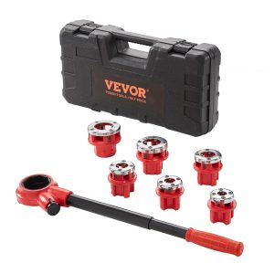 vevor kit de filetage de tuyau à cliquet 1/4" npt 1 1/4" npt coffret filières de plombier manuel portable 6 matrices npt mallette de rangement pour plomberie tuyaux en aluminium galvanisé fer cuivre