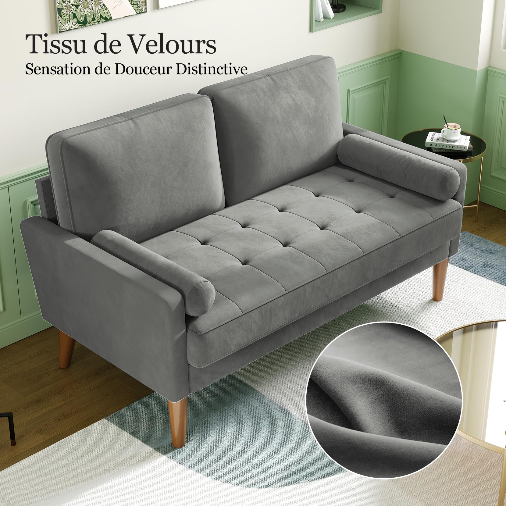 vesgantti petit canapé 2 places gris, canapé en velours 121cm avec coussin à ressorts, mini chambre avec accoudoirs, causeuse de salon moderne, causeuse fixe 2 places, gris causeuse vesgantti petit canapé 2 places gris, canapé en velours 121cm avec coussin à ressorts, mini chambre avec accoudoirs, causeuse de salon moderne, causeuse fixe 2 places, gris causeuse