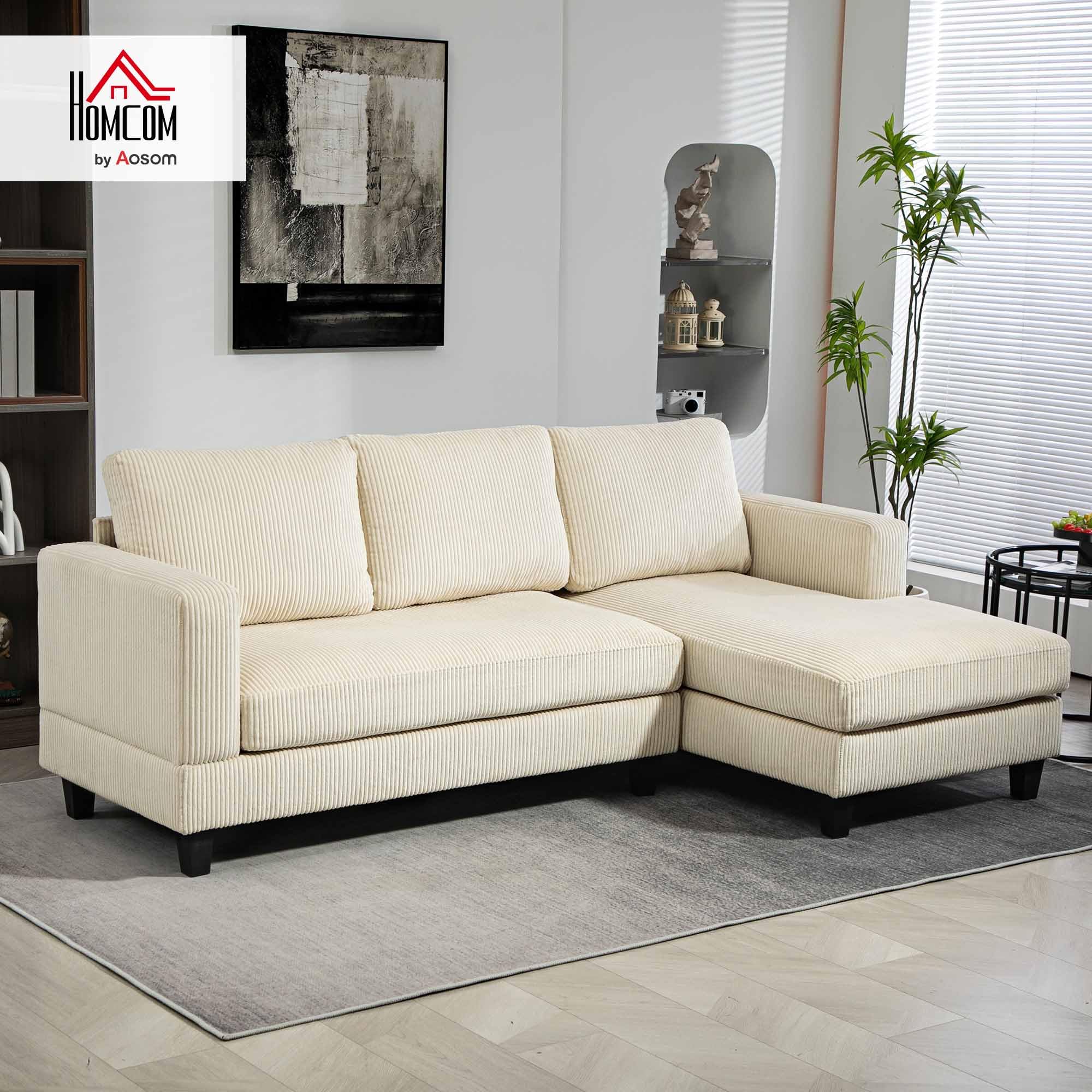 homcom canapé d'angle en velours côtelé canapé 3 places avec méridienne et coussin à ressorts épais, largeur 214 cm, design moderne, charge jusqu'à 400 kg, pour salon, appartement, beige homcom canapé d'angle en velours côtelé canapé 3 places avec méridienne et coussin à ressorts épais, largeur 214 cm, design moderne, charge jusqu'à 400 kg, pour salon, appartement, beige