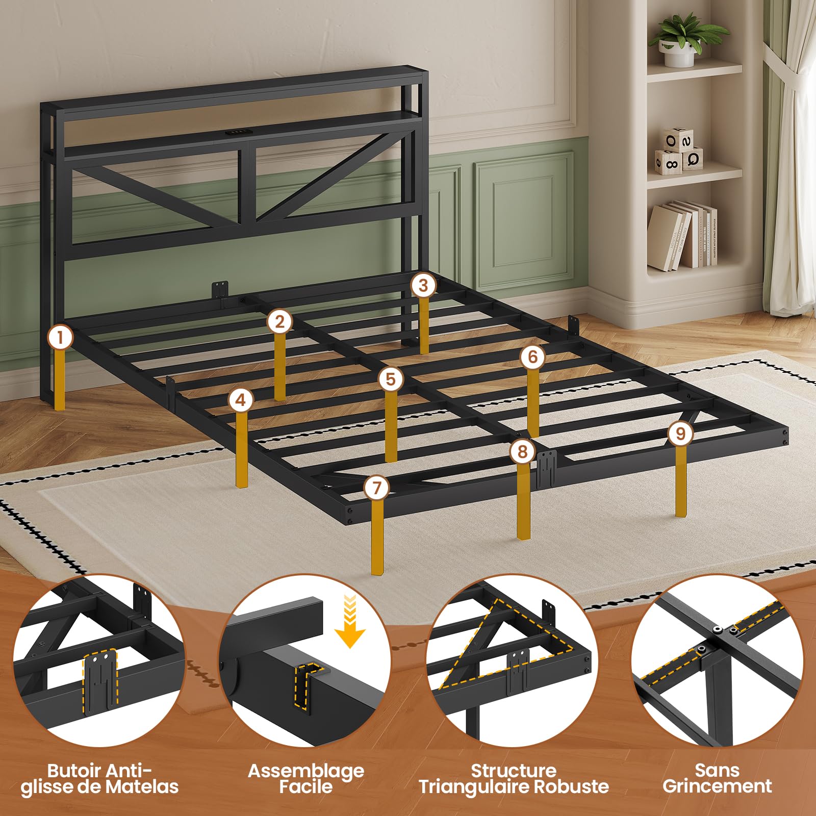 aogllati lit flottant 140x190 avec sommier en métal,cadre de lit 140x190 led 360° réglable avec 3 ports de charge,2 Étagères de rangement ouvertes pour chambre d'ado sans matelas,noir aogllati lit flottant 140x190 avec sommier en métal,cadre de lit 140x190 led 360° réglable avec 3 ports de charge,2 Étagères de rangement ouvertes pour chambre d'ado sans matelas,noir