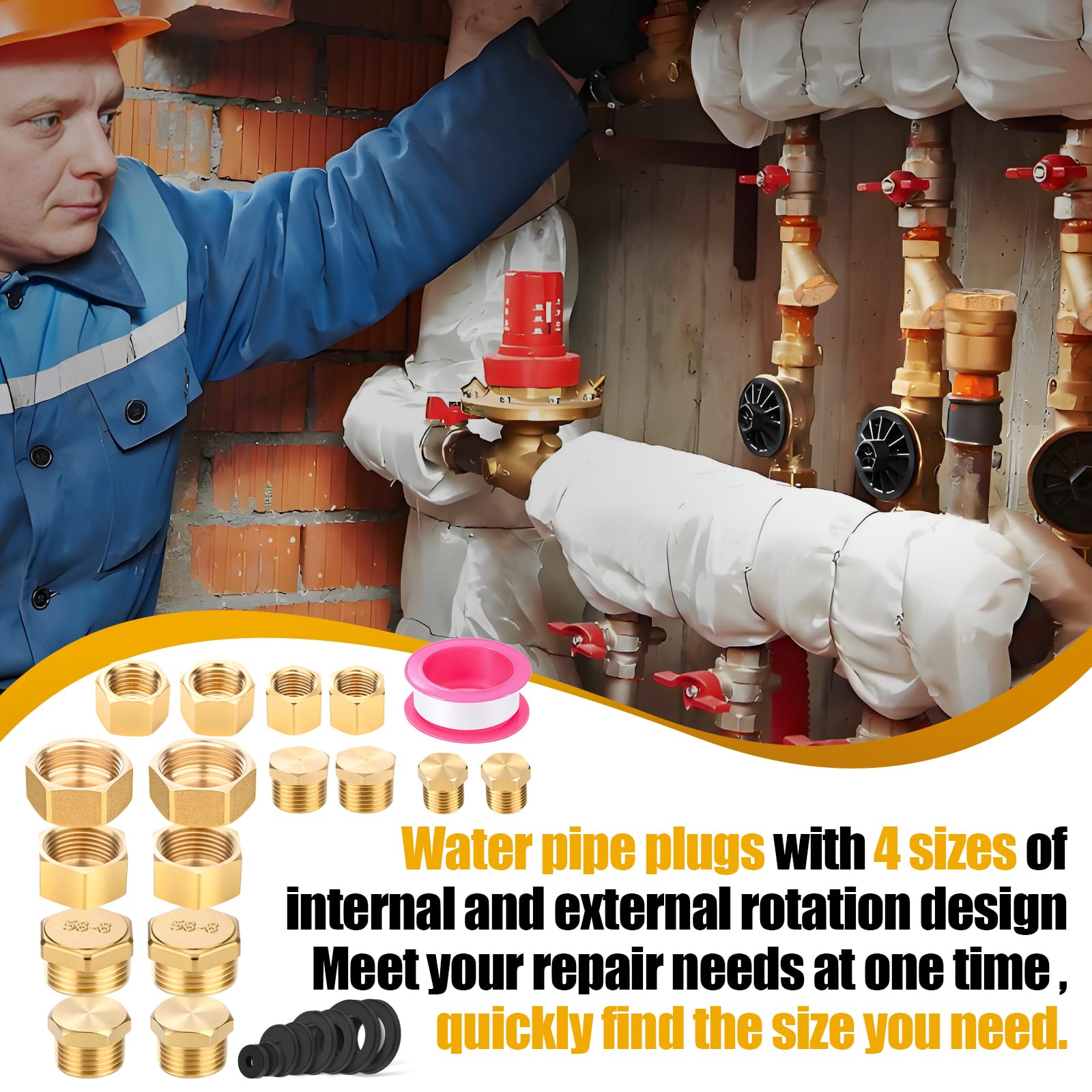 lompyeu 16 pièces bouchon en laiton avec filets intérieurs et extérieurs, 1/8 1/4 1/2 3/8 bouchon robinet avec rondelles de tuyau, ruban de matière première adapté aux systèmes de chauffage et d'eau lompyeu 16 pièces bouchon en laiton avec filets intérieurs et extérieurs, 1/8 1/4 1/2 3/8 bouchon robinet avec rondelles de tuyau, ruban de matière première adapté aux systèmes de chauffage et d'eau