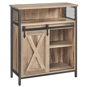 vasagle meuble de rangement, buffet cuisine, commode, avec porte coulissante, 30 x 70 x 80 cm, Étagères réglables, pour salon, marron camel et noir d'encre lsc089b50v1