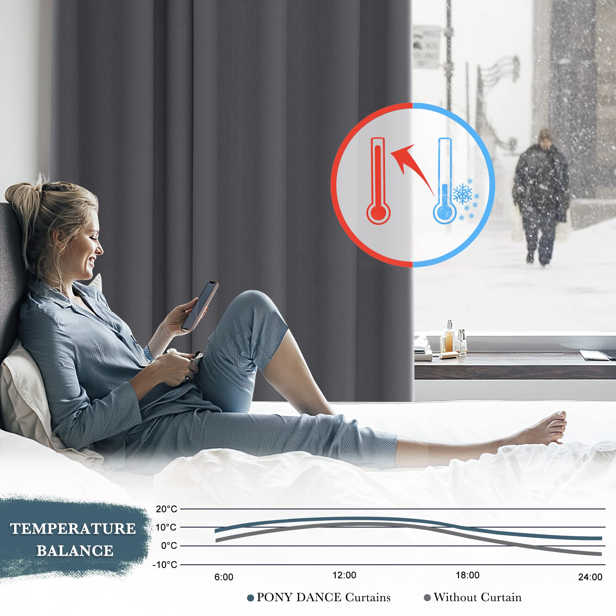 pony dance lot de 2 rideau occultant thermique isolant anti froid et chaleur 140x240 (lxh) tenture opaque à oeillets isolation lumiere uv decoration chambre maison salon intérieurs, gris pony dance lot de 2 rideau occultant thermique isolant anti froid et chaleur 140x240 (lxh) tenture opaque à oeillets isolation lumiere uv decoration chambre maison salon intérieurs, gris