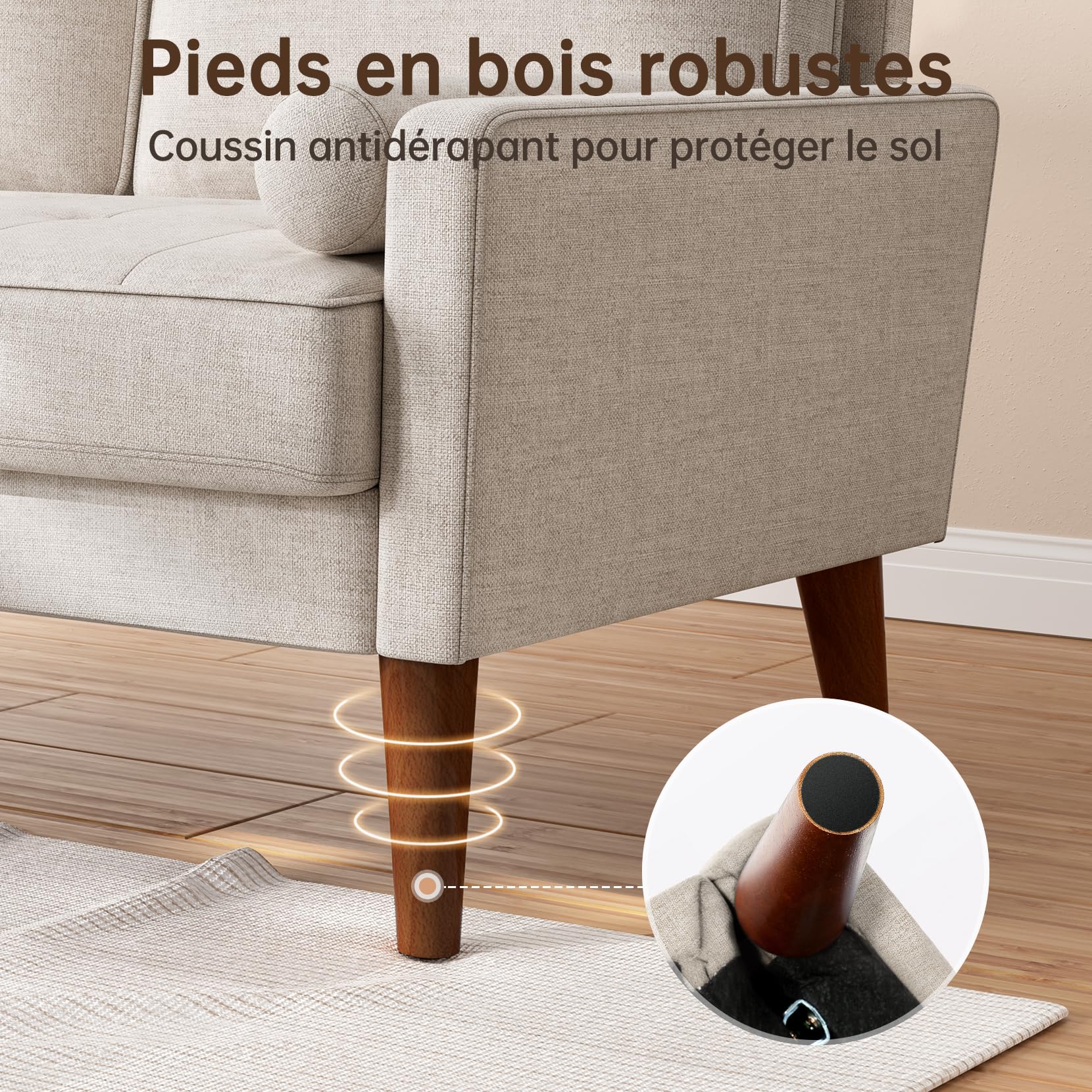 vesgantti petit canapé 2 places en lin ashbeige 121cm coussin à ressorts, accoudoirs, salon moderne, causeuse fixe vesgantti petit canapé 2 places en lin ashbeige 121cm coussin à ressorts, accoudoirs, salon moderne, causeuse fixe
