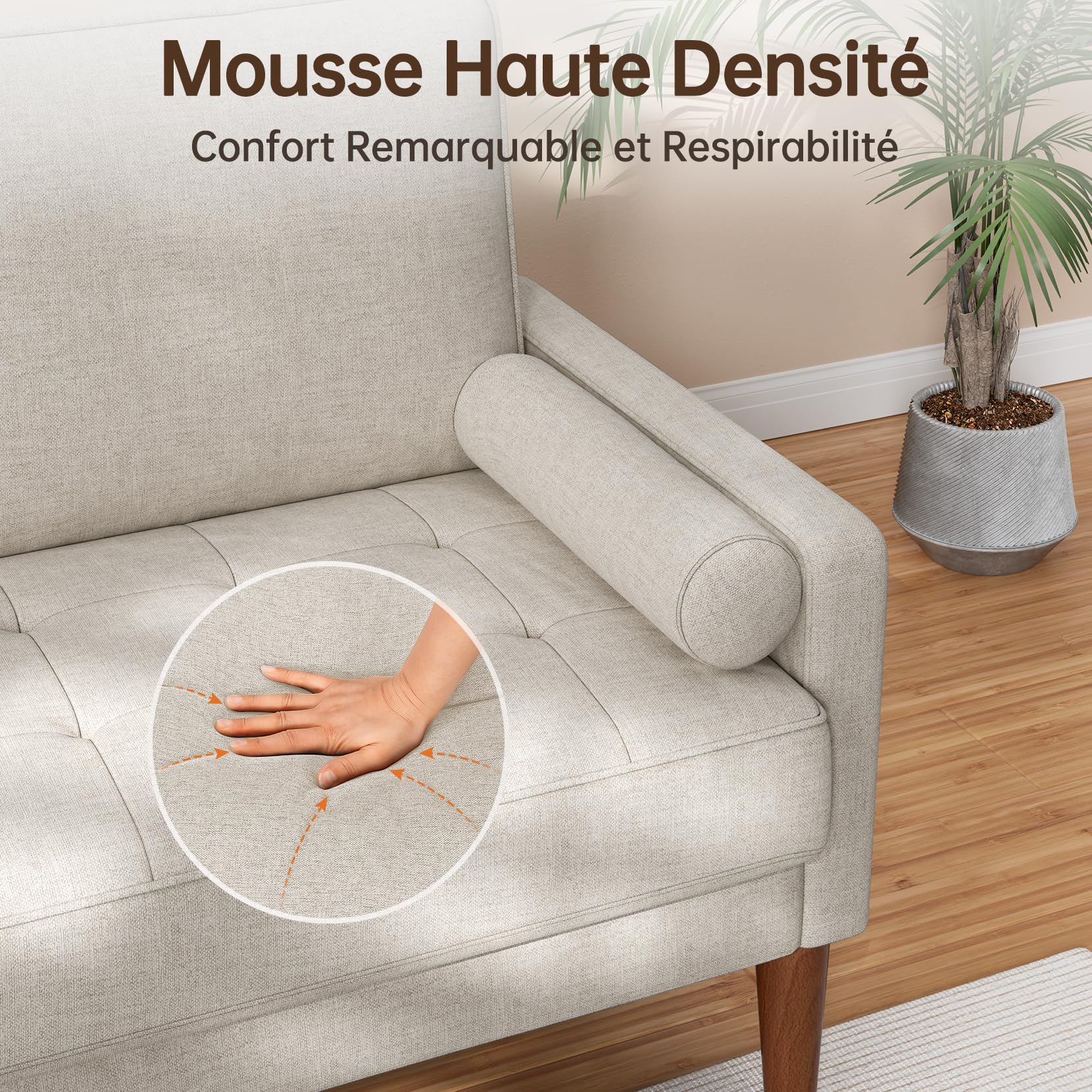 vesgantti petit canapé 2 places en lin ashbeige 121cm coussin à ressorts, accoudoirs, salon moderne, causeuse fixe vesgantti petit canapé 2 places en lin ashbeige 121cm coussin à ressorts, accoudoirs, salon moderne, causeuse fixe