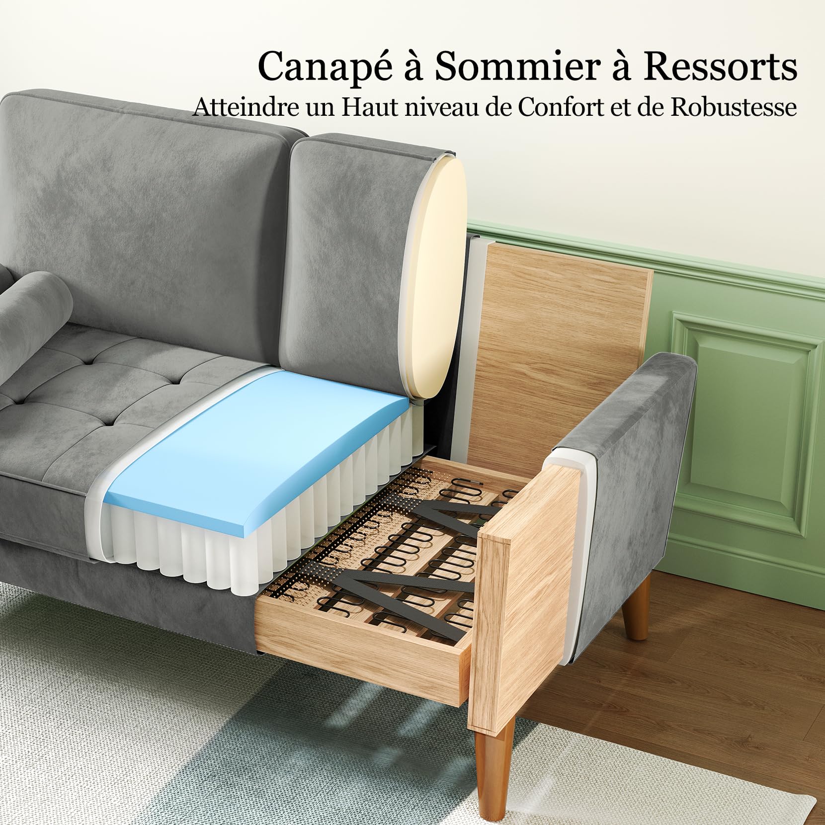 vesgantti petit canapé 2 places gris, canapé en velours 121cm avec coussin à ressorts, mini chambre avec accoudoirs, causeuse de salon moderne, causeuse fixe 2 places, gris causeuse vesgantti petit canapé 2 places gris, canapé en velours 121cm avec coussin à ressorts, mini chambre avec accoudoirs, causeuse de salon moderne, causeuse fixe 2 places, gris causeuse