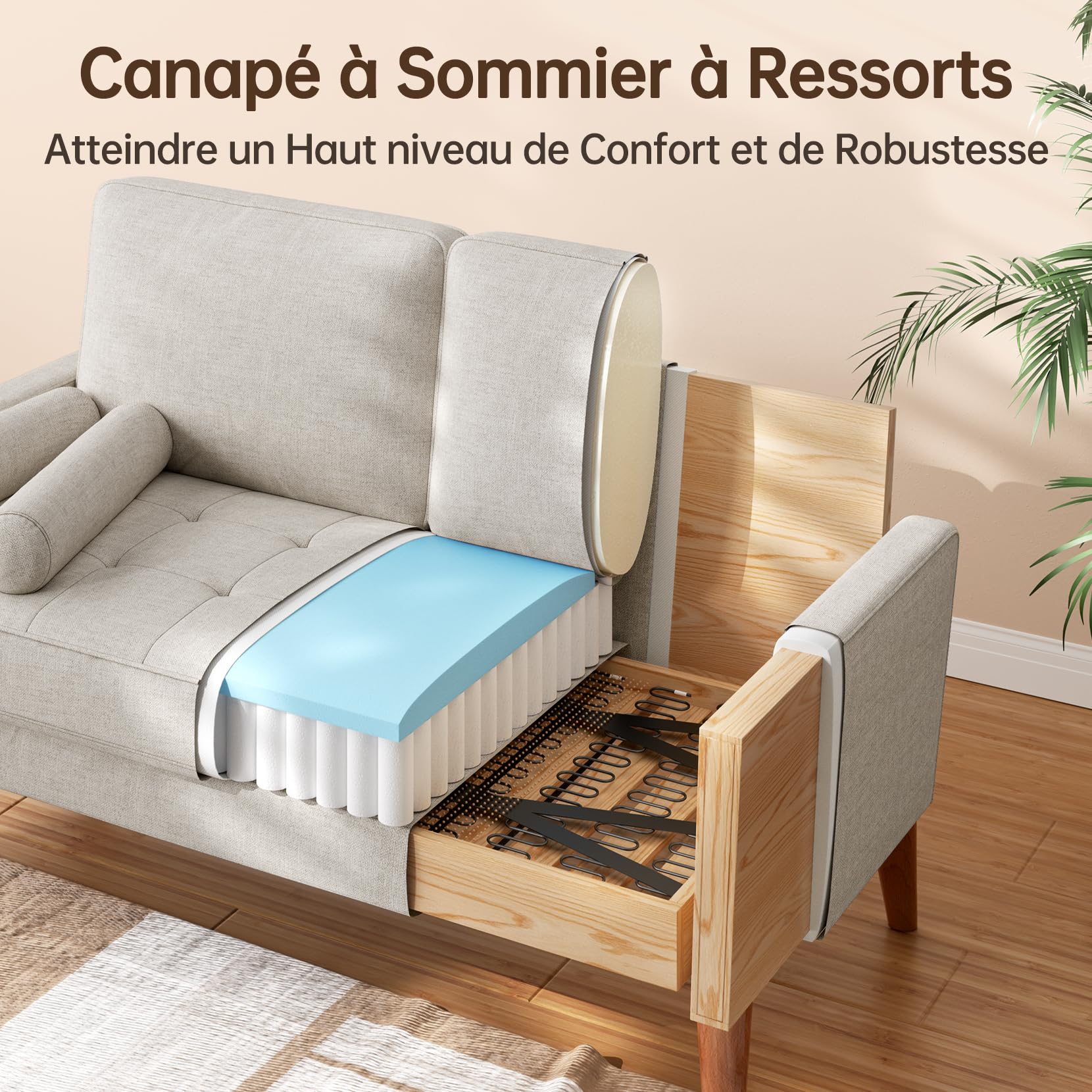 vesgantti petit canapé 2 places en lin ashbeige 121cm coussin à ressorts, accoudoirs, salon moderne, causeuse fixe vesgantti petit canapé 2 places en lin ashbeige 121cm coussin à ressorts, accoudoirs, salon moderne, causeuse fixe